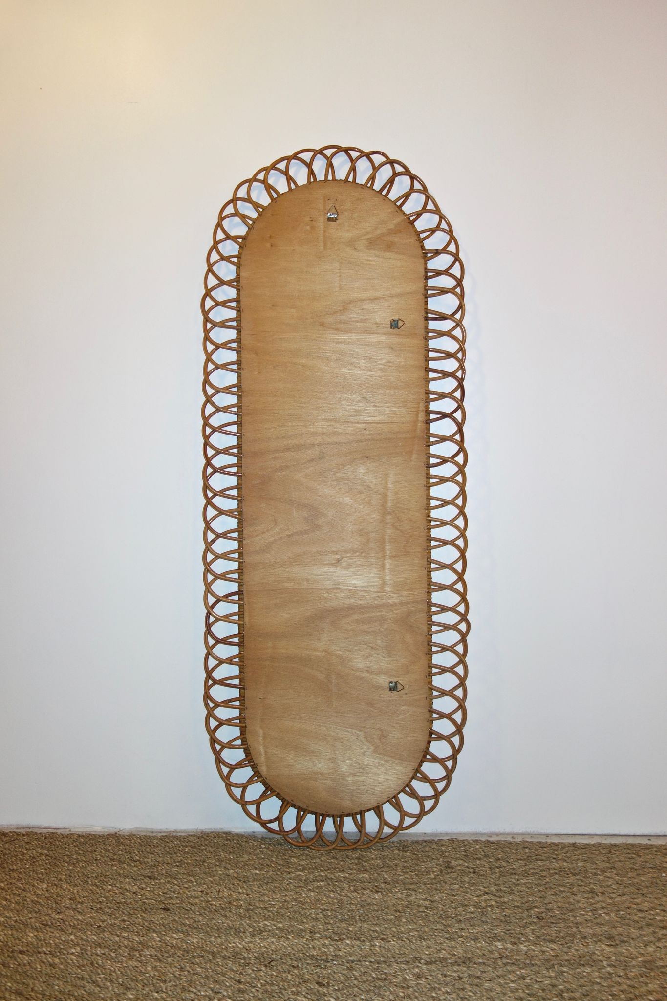 Miroir en rotin des années 60 - 125x47cm
