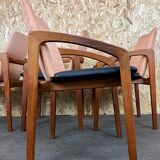 Teak dining chairs model 23 by Henning Kjaernulf for Korup Stolefabric