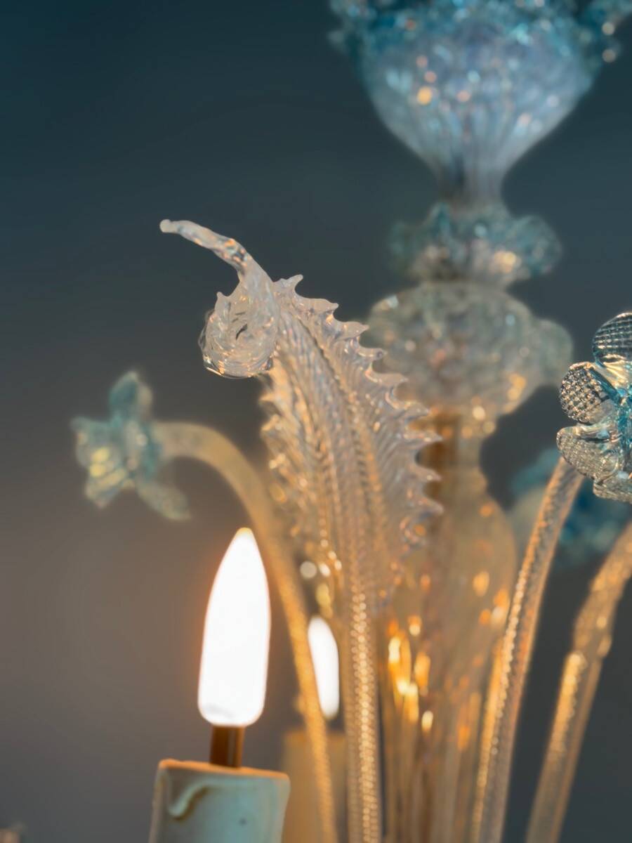 Venetian Murano Glass Chandelier in Shades of Blue, Circa 1950