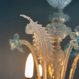 Lustre vénitien en verre de Murano bleu, vers 1950