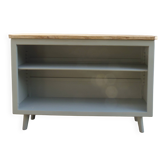 Vintage library in grey-green, wooden top.