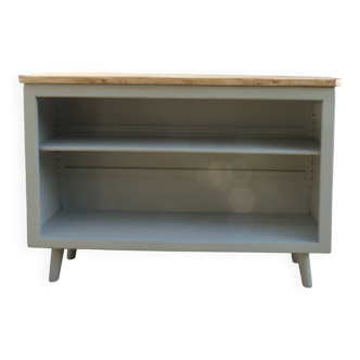 Vintage library enhanced in grey-green, wooden top.