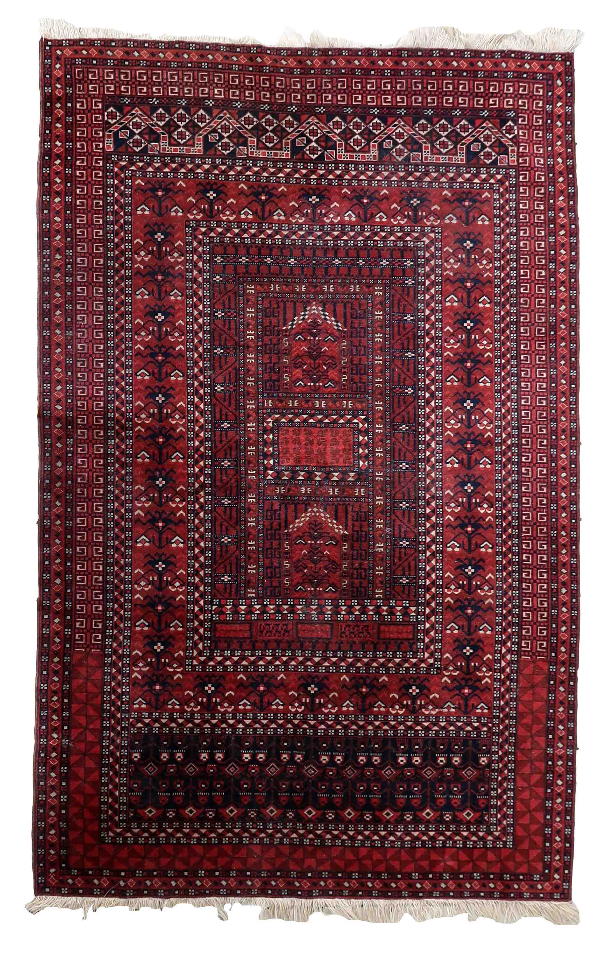 Handmade turkmen hachli vintage rug 142cm x 221cm 1960s
