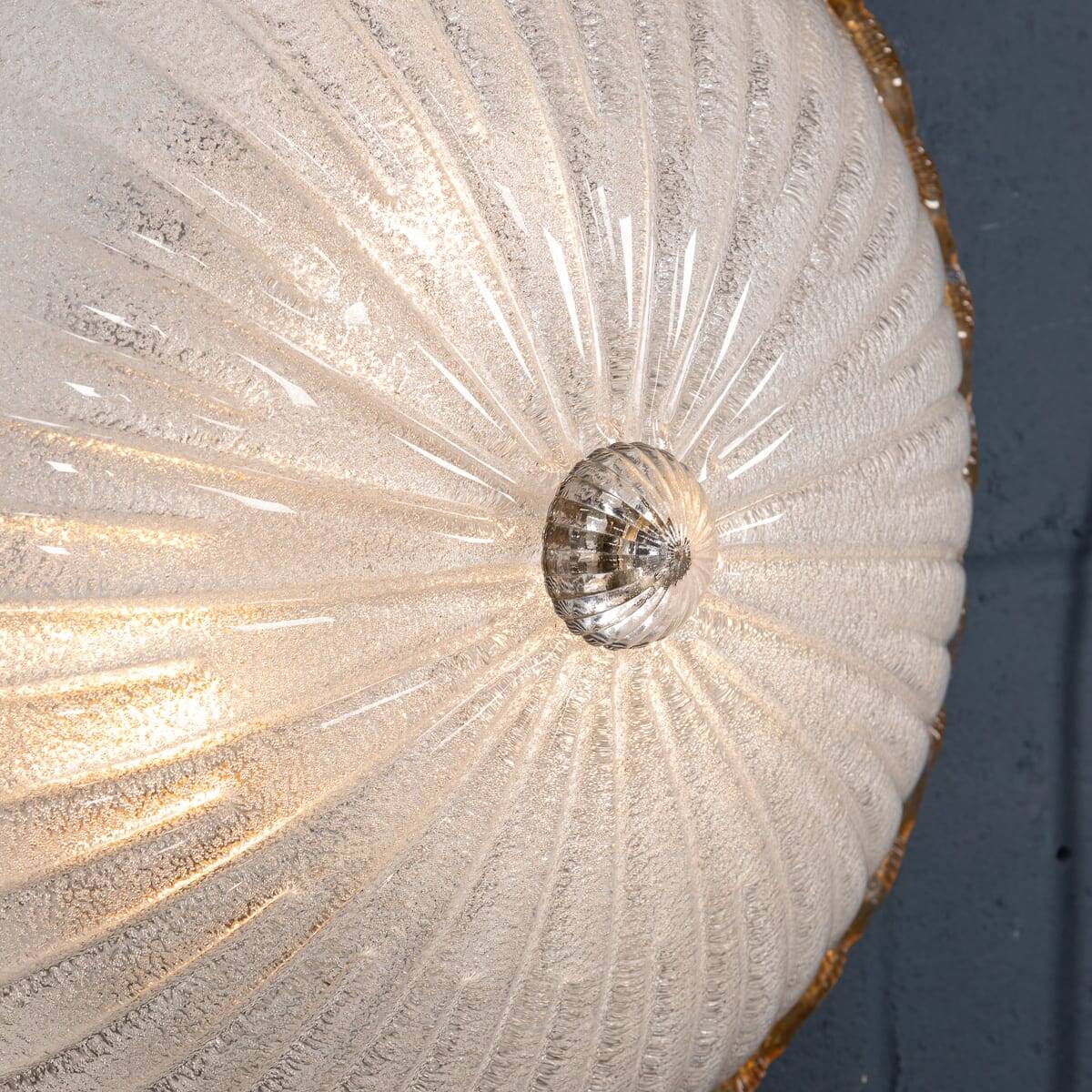 Vintage 20thc set of three frosted glass & brass wall lights, murano c.1980