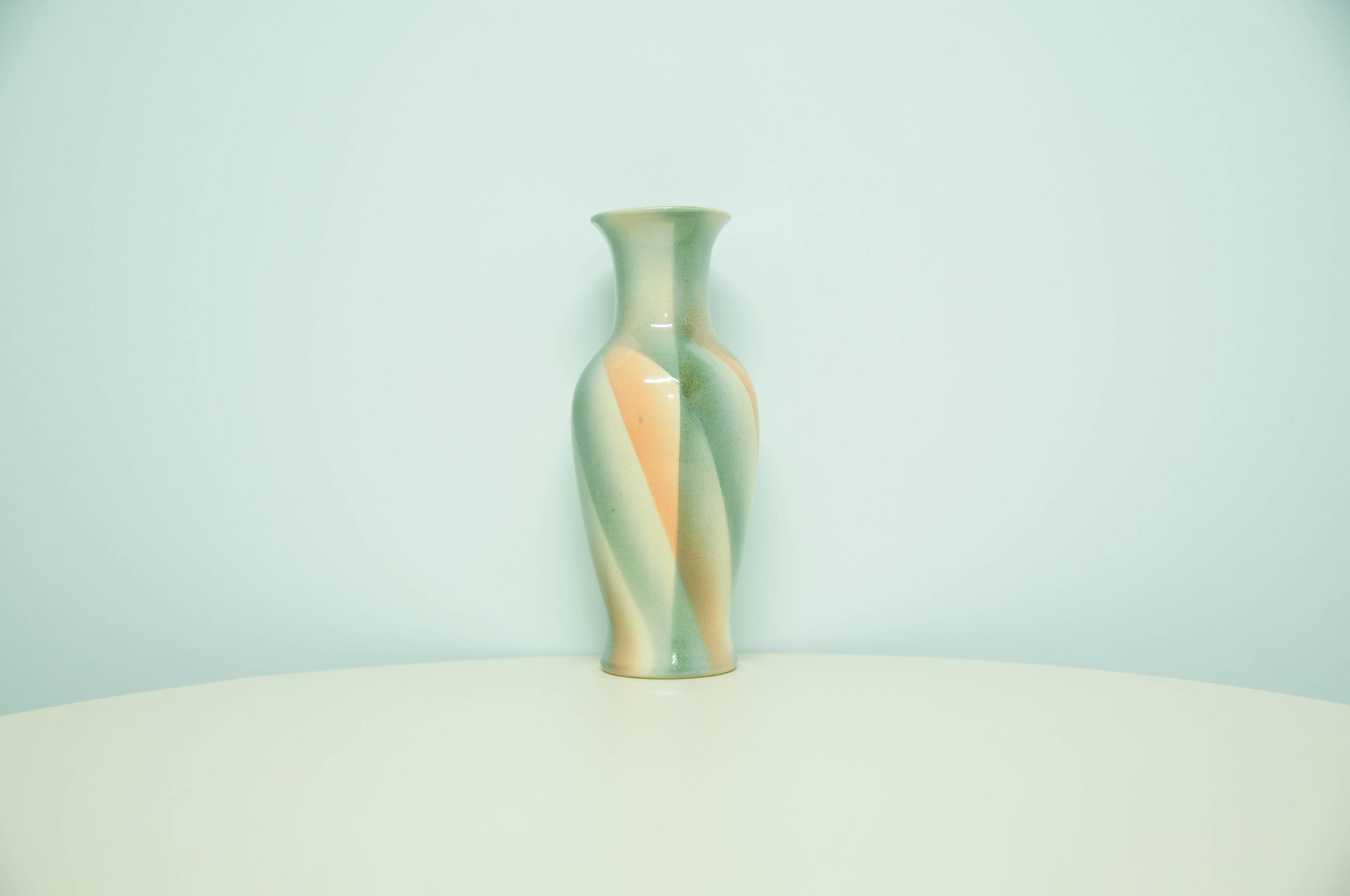 Vintage cream pink & blue west germany vase bay