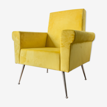 Fauteuil italien 1950 en velours jaune