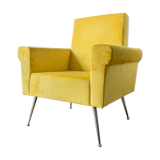 Fauteuil italien 1950 en velours jaune