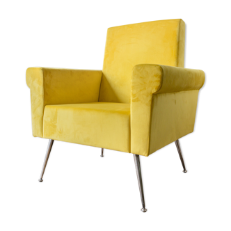 Fauteuil italien 1950 en velours jaune