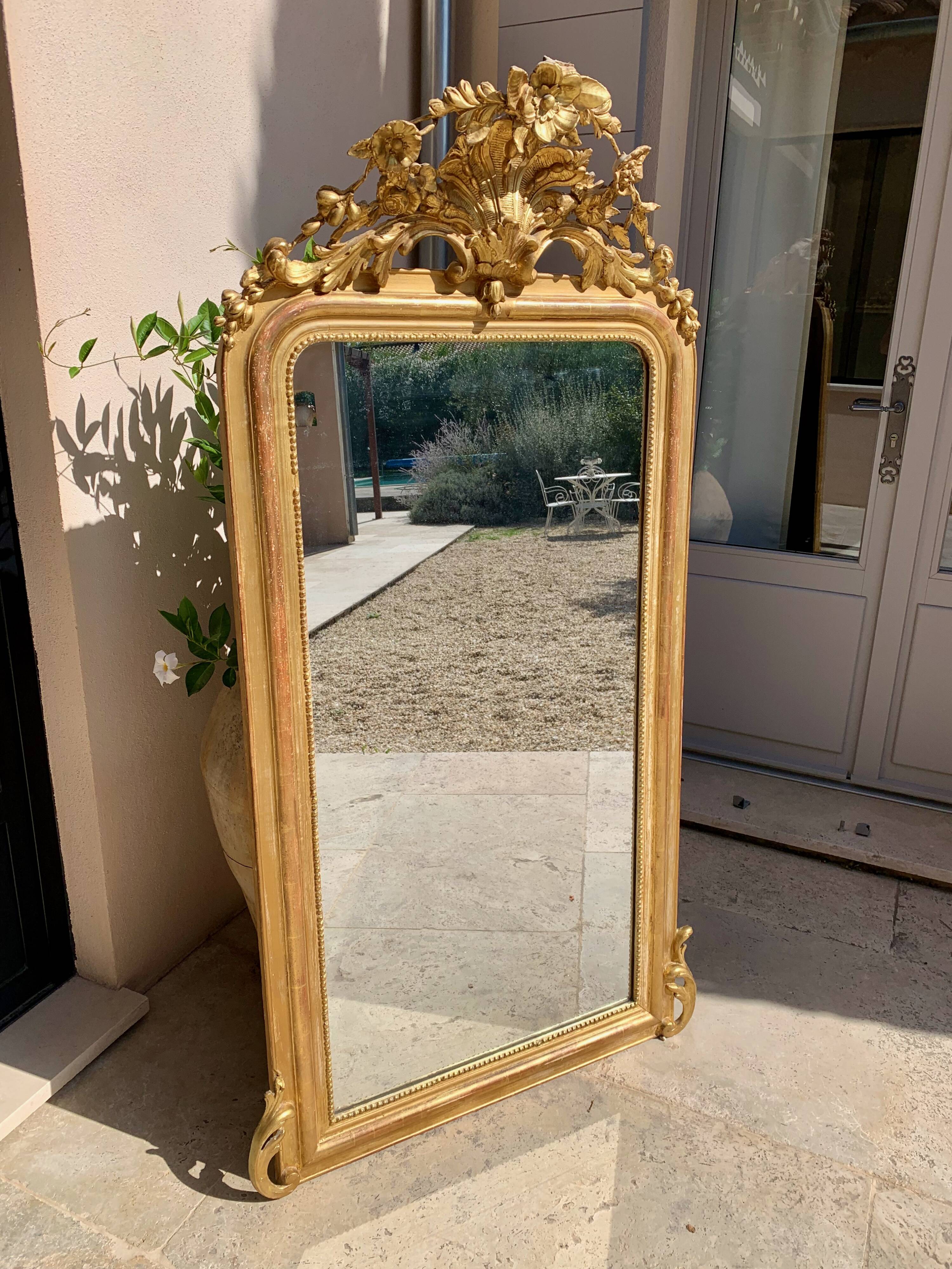 Napoleon iii mirror from the 19th century, large model, in gilded wood, height: 156 cm