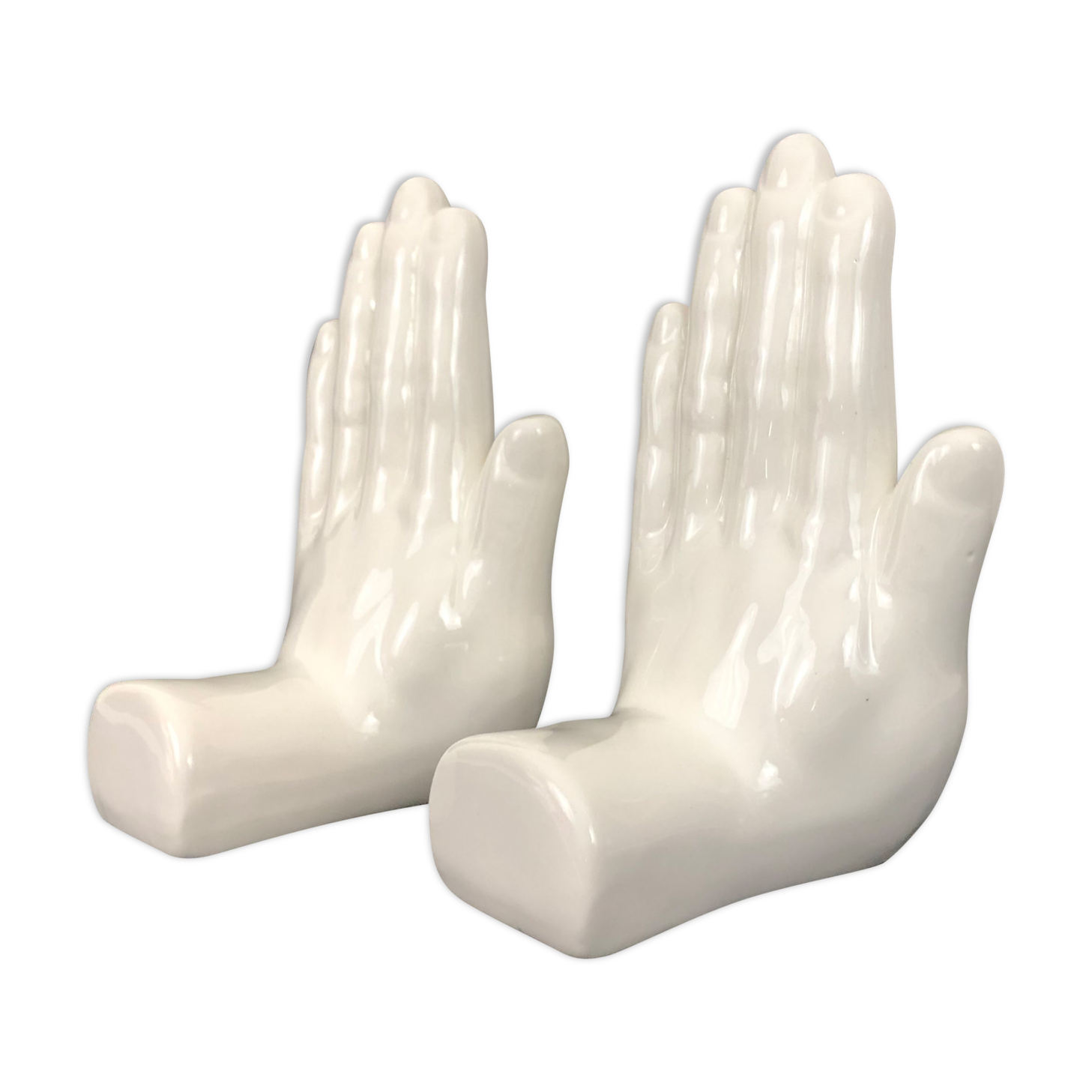 Pair of vintage handstrings in white ceramic to lester, year 80