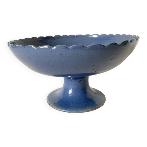 Coupe à fruits en grès bleu signé