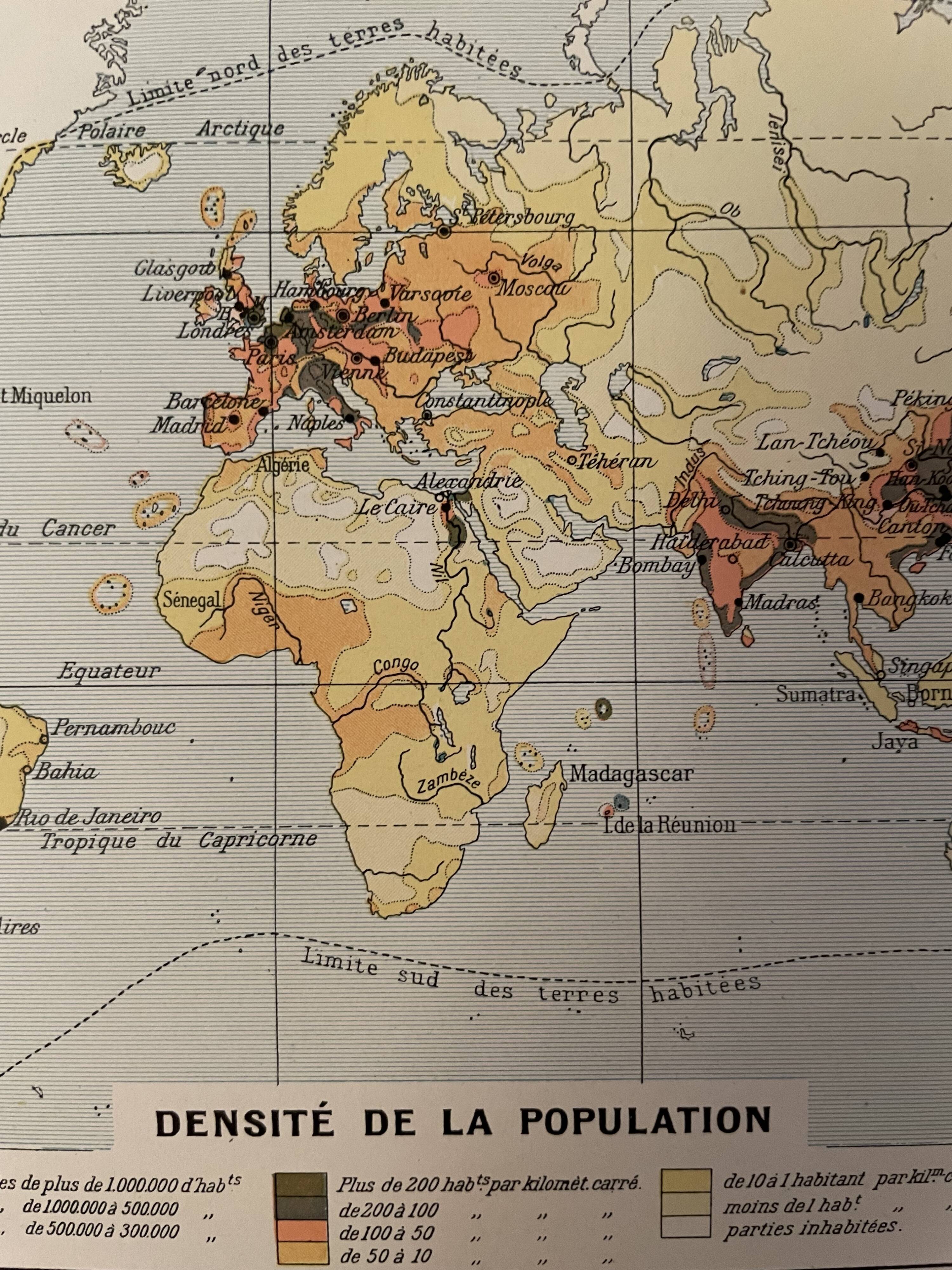 Lithography on Earth from 1897 - major communication routes, population density and religions