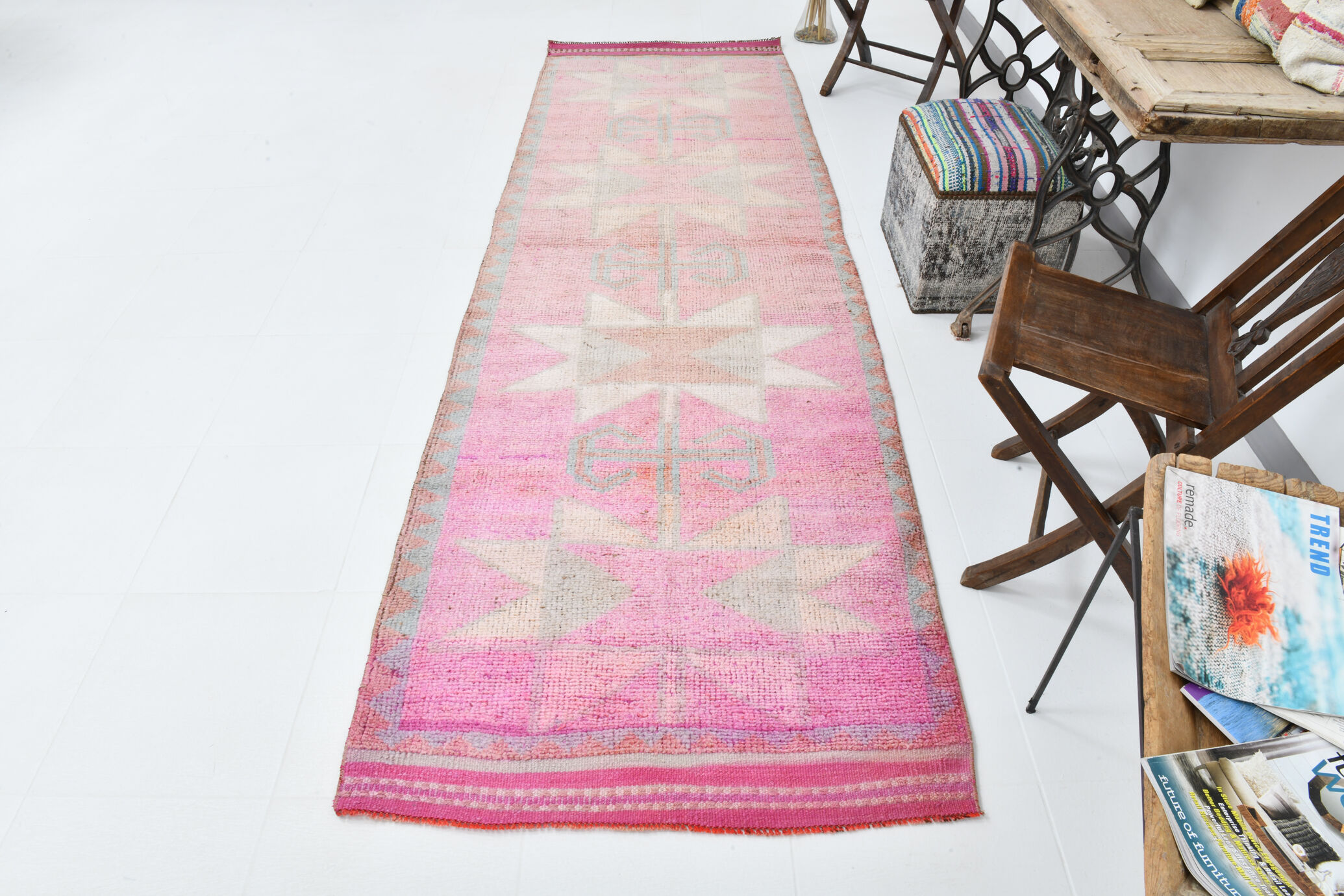 3x11 pale pink vintage runner rug 104x328cm