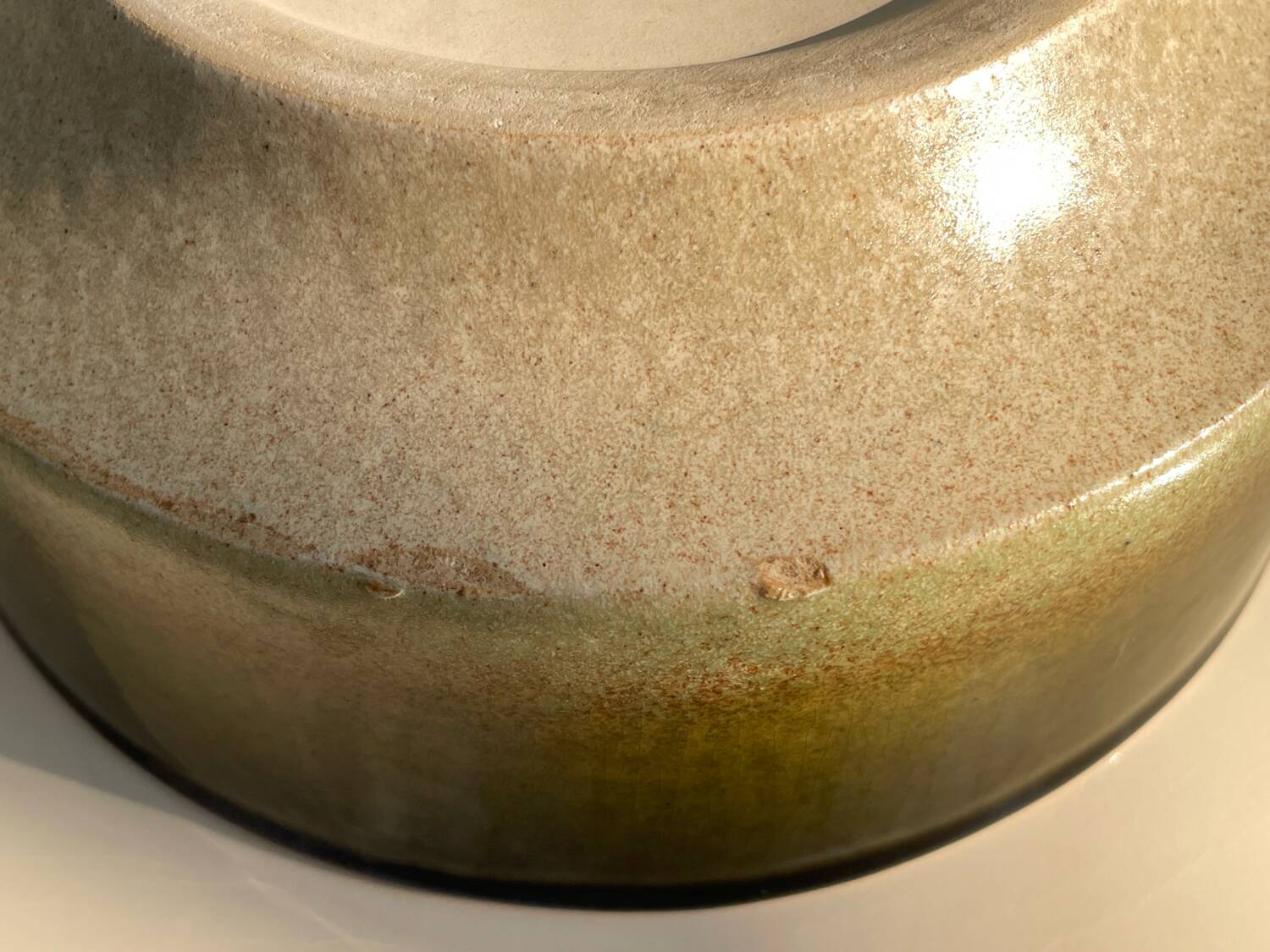 Large vintage ceramic bowl in olive green enamel - 1970s