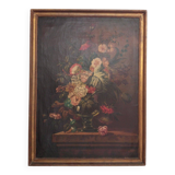 Tableau ancien Bouquet de fleurs huile sur toile nature morte 19ème siècle