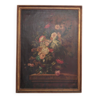 Tableau ancien Bouquet de fleurs huile sur toile nature morte 19ème siècle