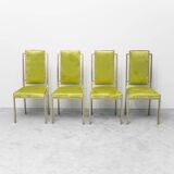 Set of 4 vintage metal and green velvet chairs, 1970s modernist