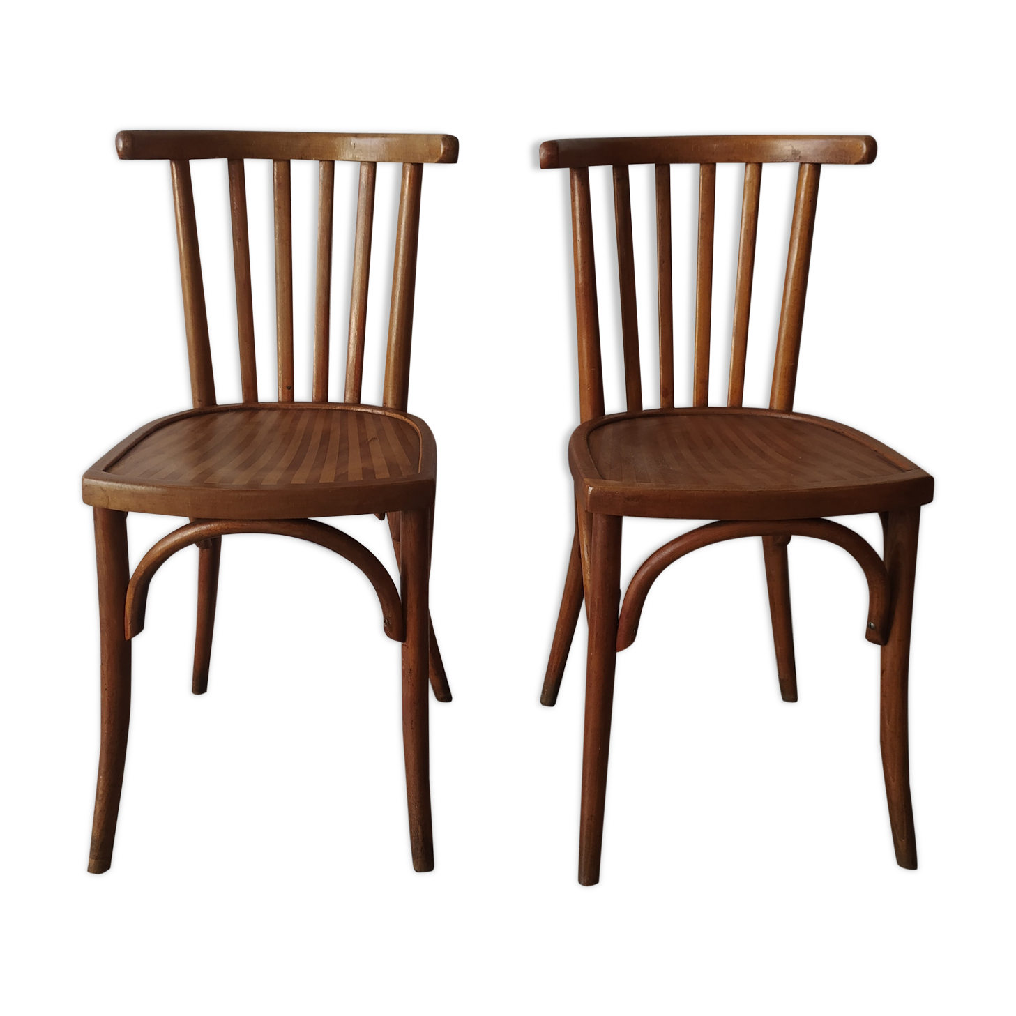 Pair of luterma curved wood bistro chairs