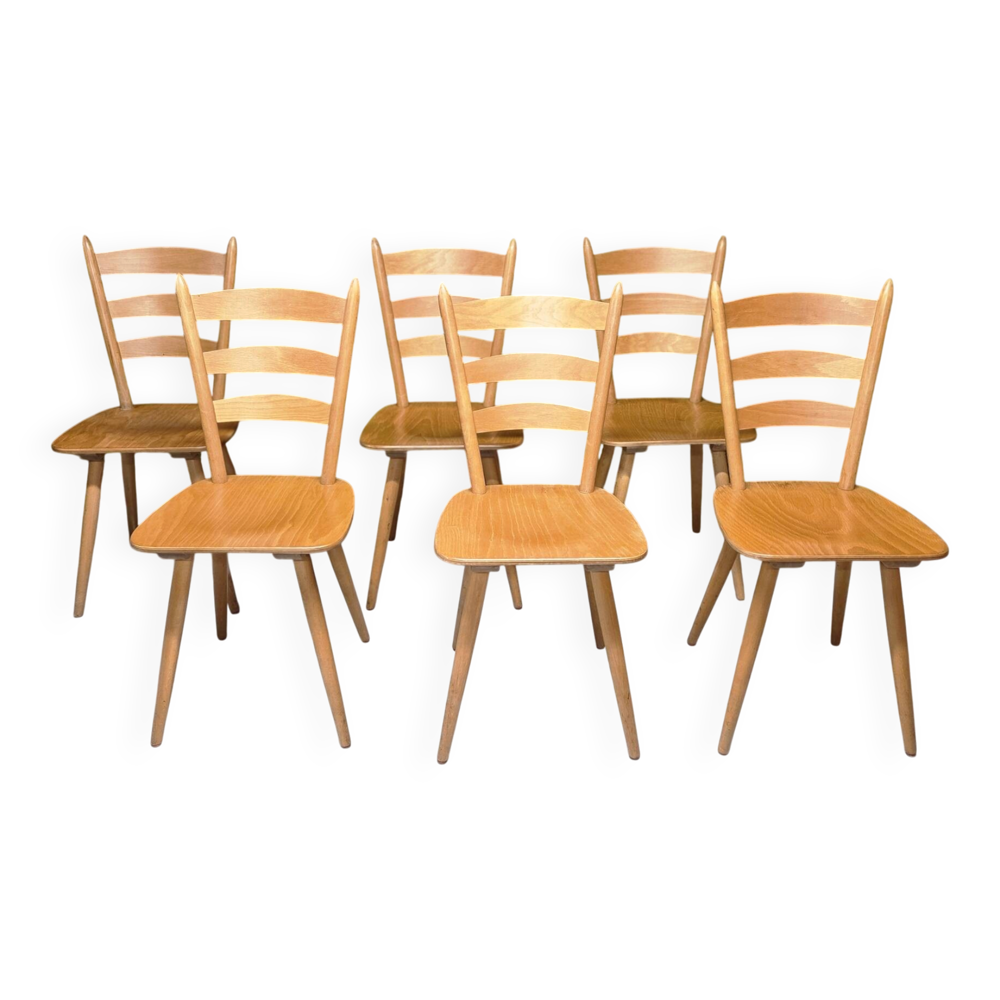 Lot of 6 Campagnard bistro chalet chairs 1960 vintage