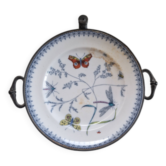 Assiette chauffante antique en ceramique et metal p et b pinder and bourne