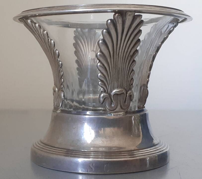 Pair of solid silver and crystal salt cellars