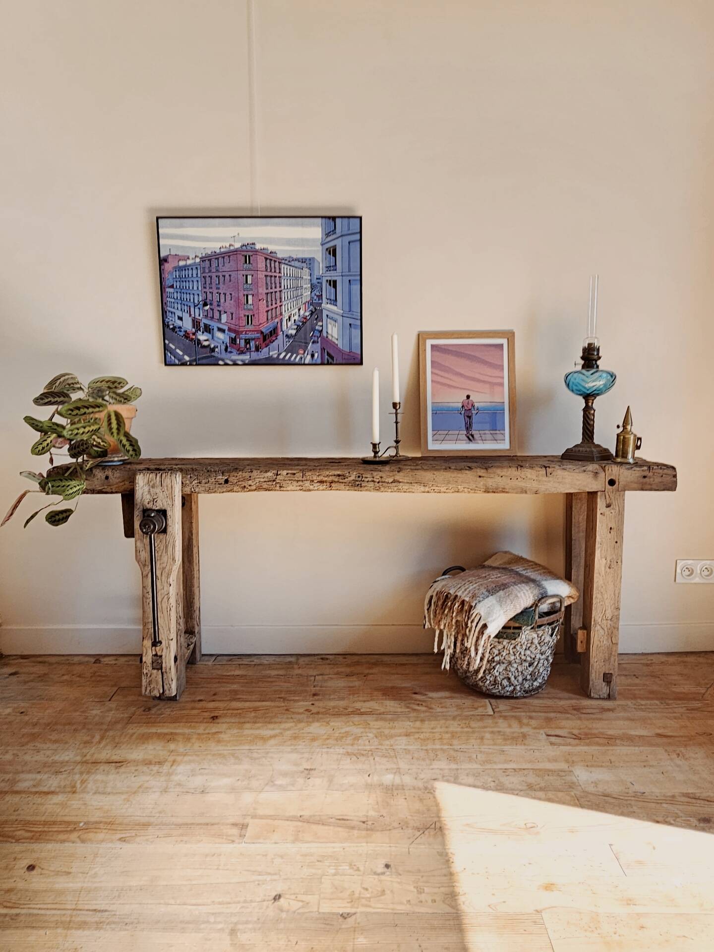 Ancien établi de menuisier – Console en bois massif