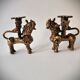 Pair of vintage brass candlesticks, Foo Dogs / Guardian Lions