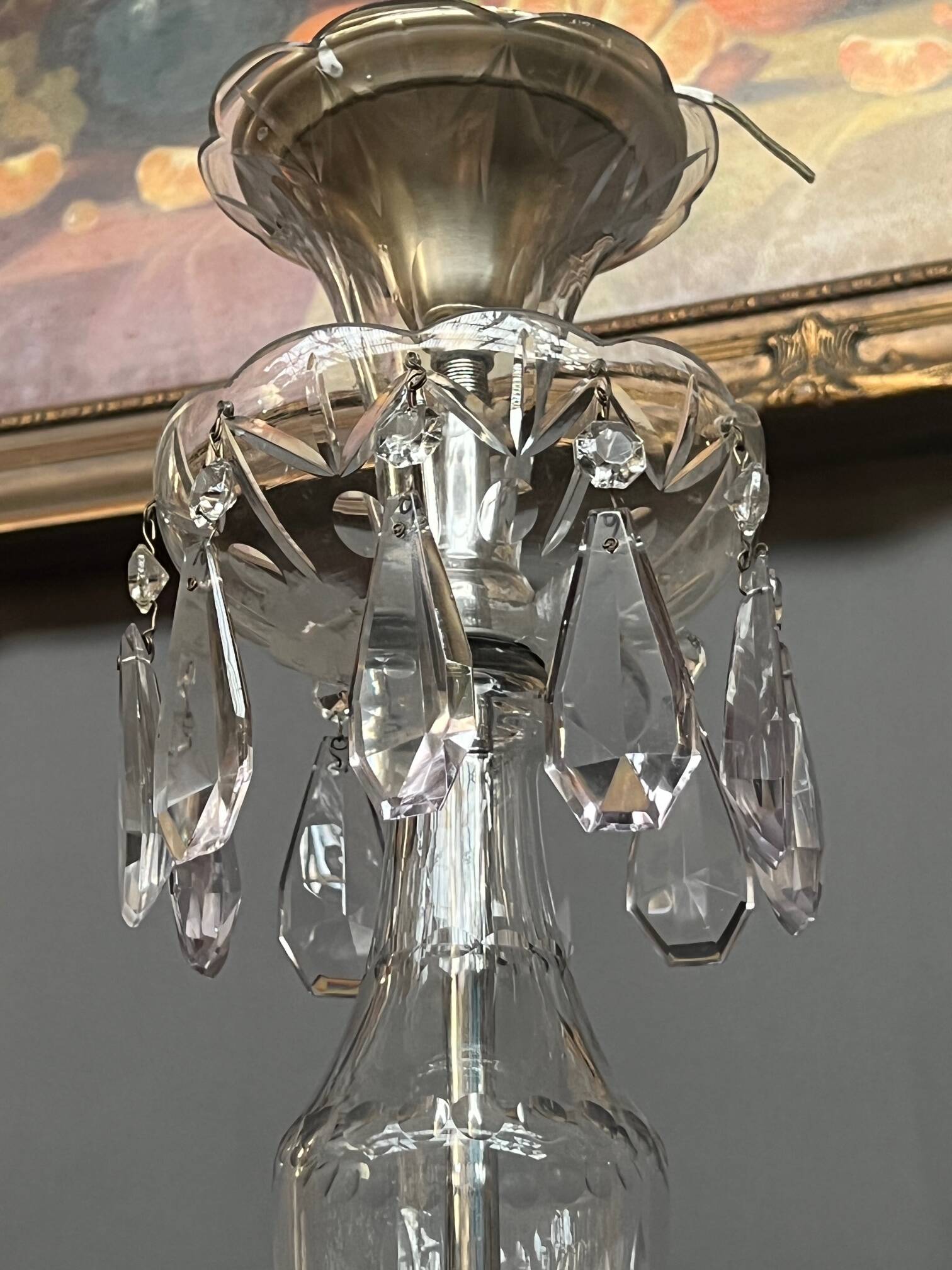 Venetian chandelier decorated with clear crystal and rare coloured crystal.