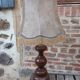 Vintage wooden lamp with fringed shade