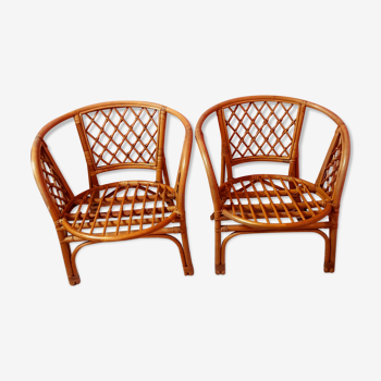 Ensemble de deux fauteuils vintage rotin déco bohème