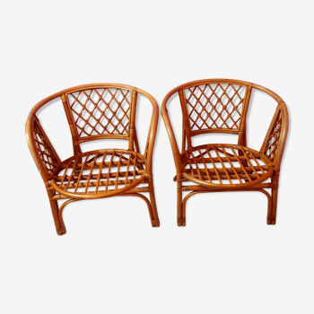 Set of two vintage rattan armchairs bohemian deco