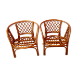 Ensemble de deux fauteuils vintage rotin déco bohème