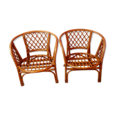 Ensemble de deux fauteuils vintage rotin déco bohème