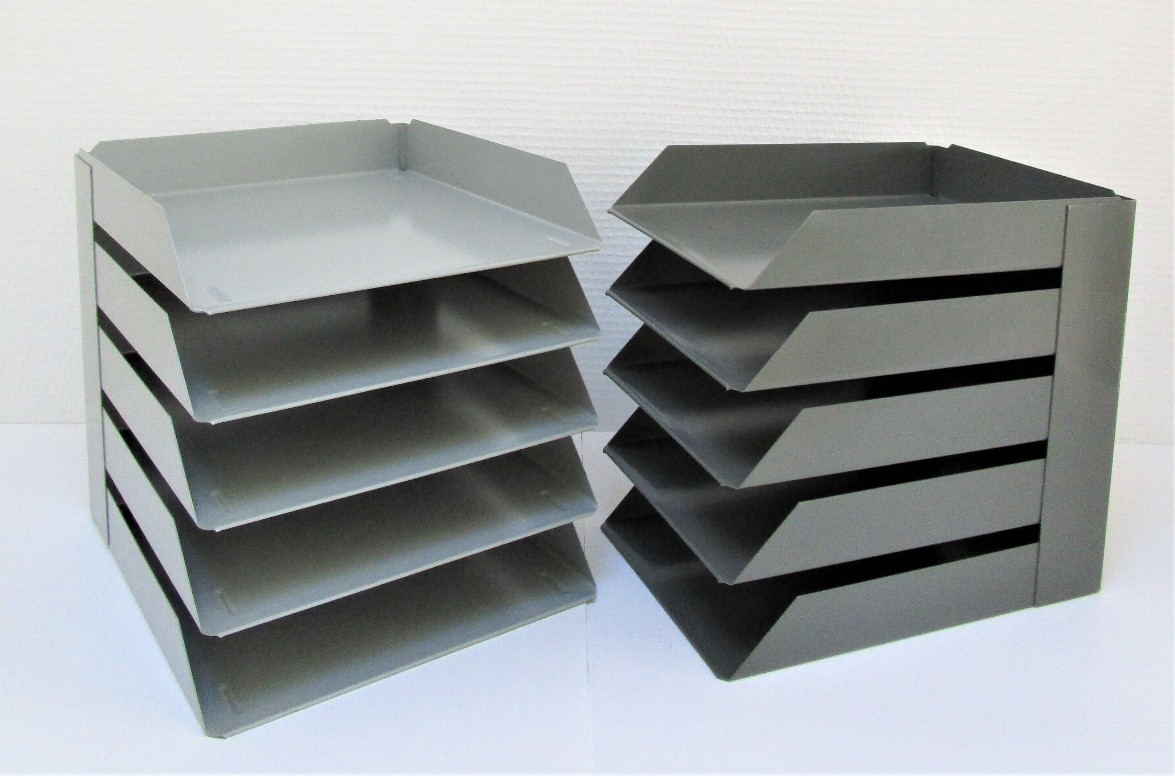 Two vintage lacquered steel desk sorters