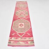2x10 Pink & Green Tribal Vintage Runner Rug, 70x309Cm