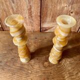 Pair of vintage candlesticks in vintage onyx marble.