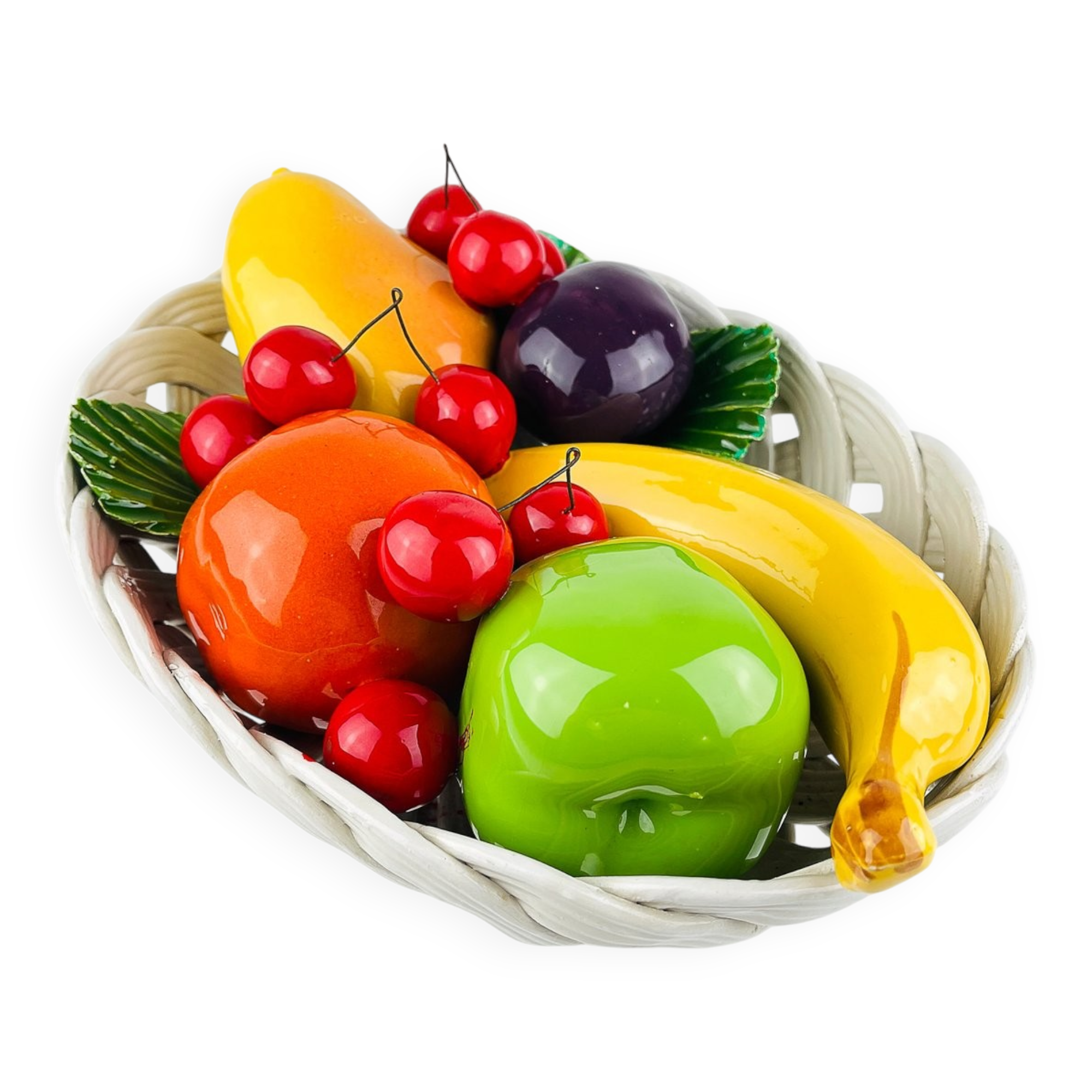 Vintage Italian ceramic fruit basket from the mid-20th century, 1980s.