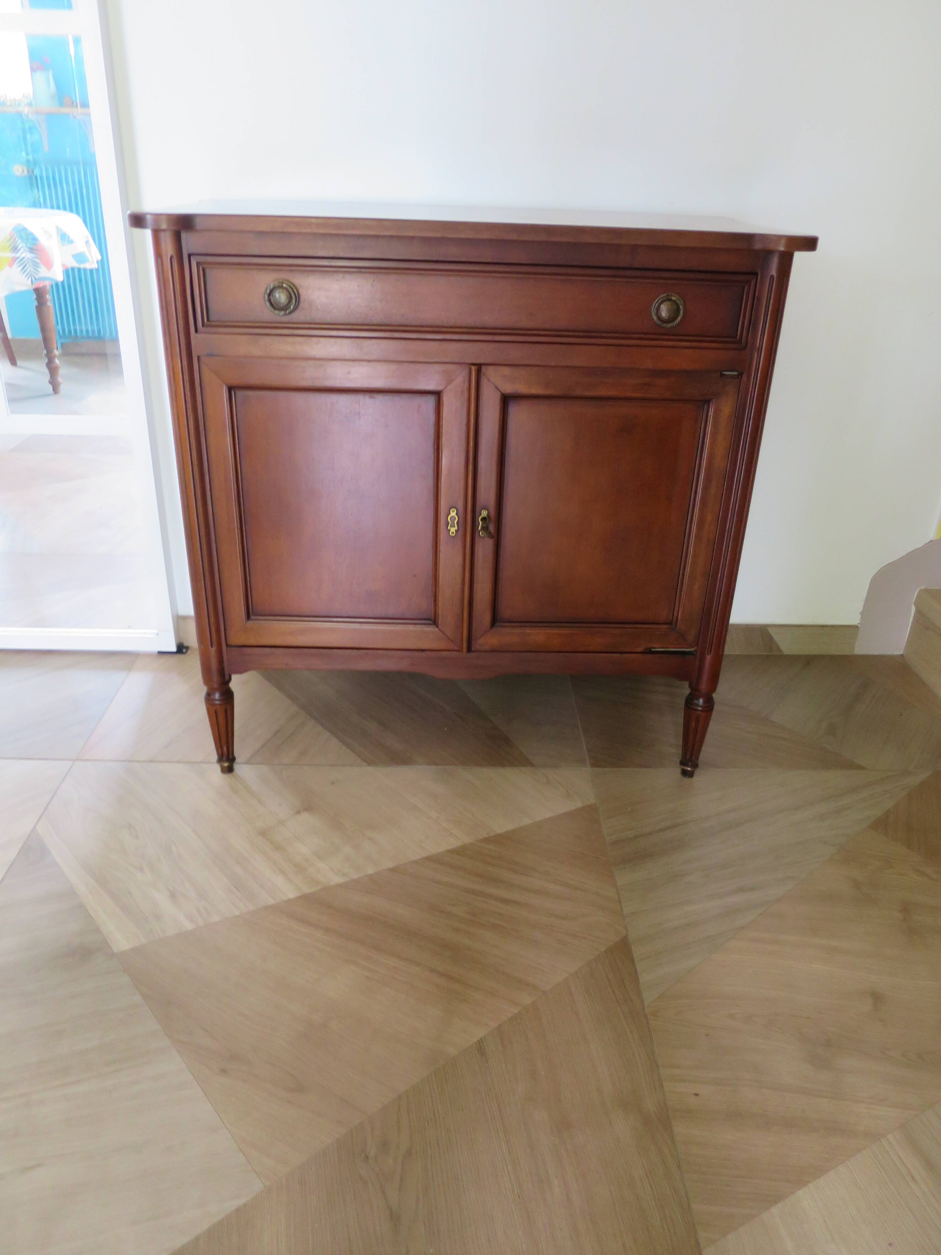 Louis XVI-style sideboard - 1 drawer - fluted legs - mahogany - solid wood