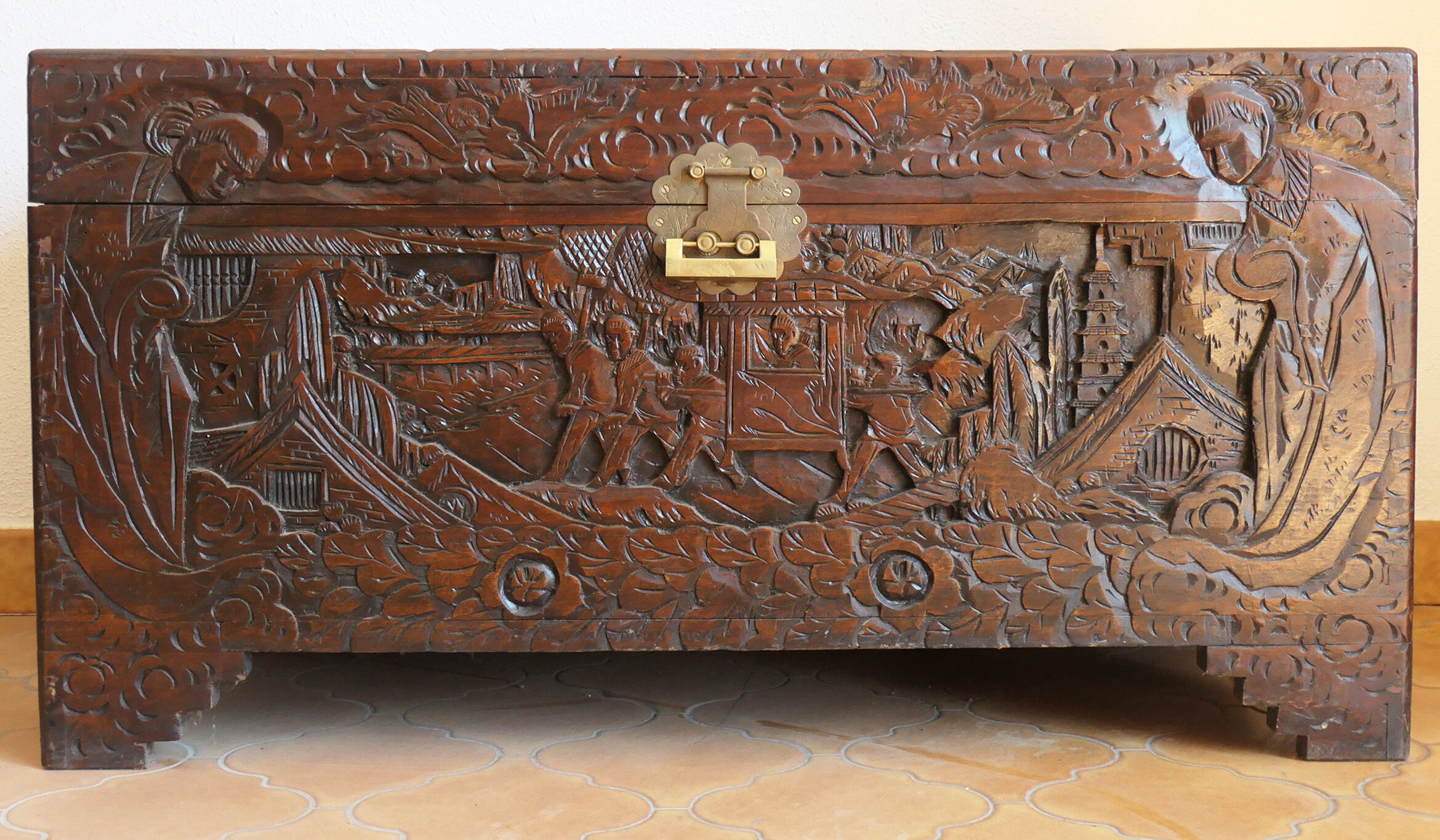 Carved wooden chest