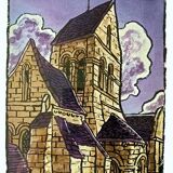 Tableau anonyme – Aquarelle - Vue sur une ancienne église en Meuse
