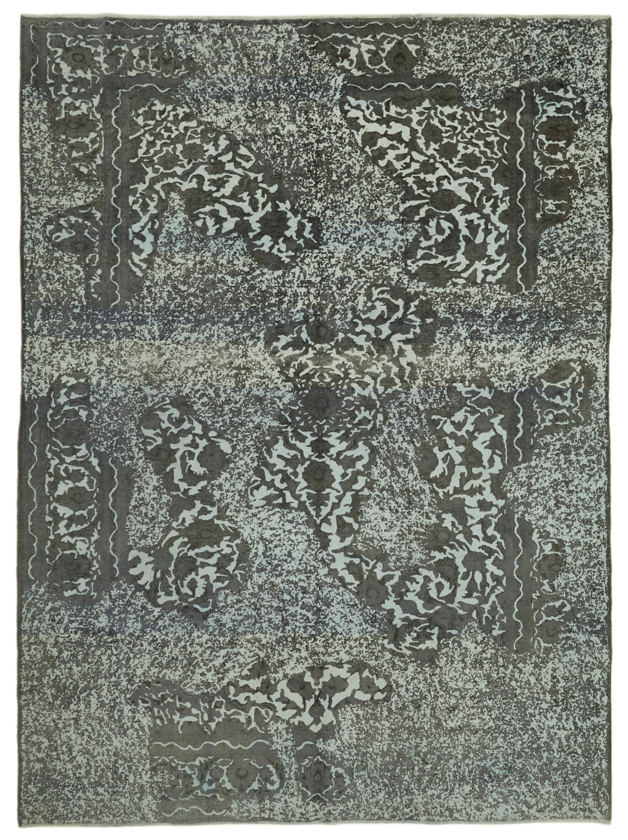 Handmade turkish unique 1980s 270 cm x 370 cm grey wool carpet