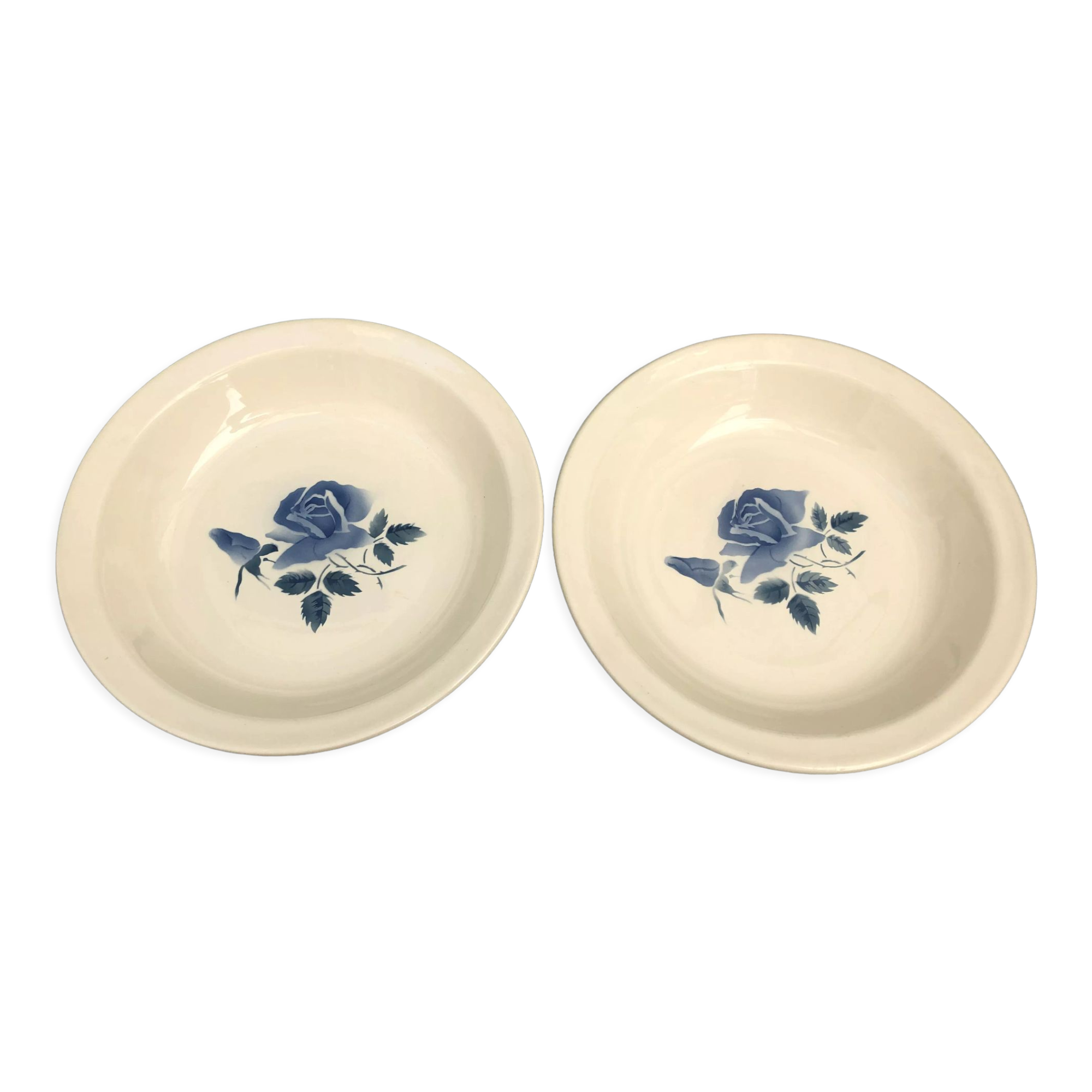 Set of 2 round dishes Sarreguemines Digoin France number 4 with blue pink floral decoration.