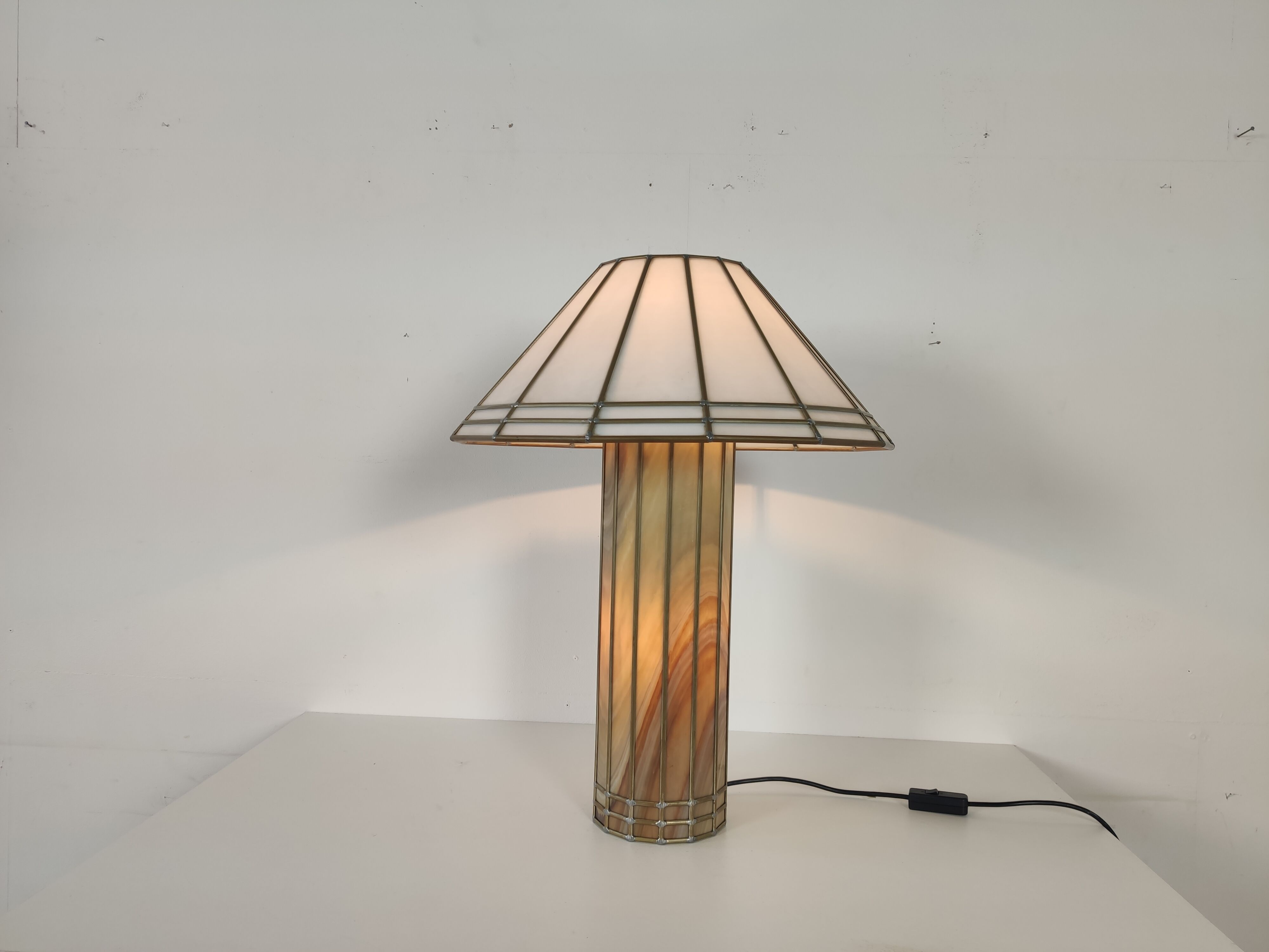 Vintage glass and metal lamp, 70s