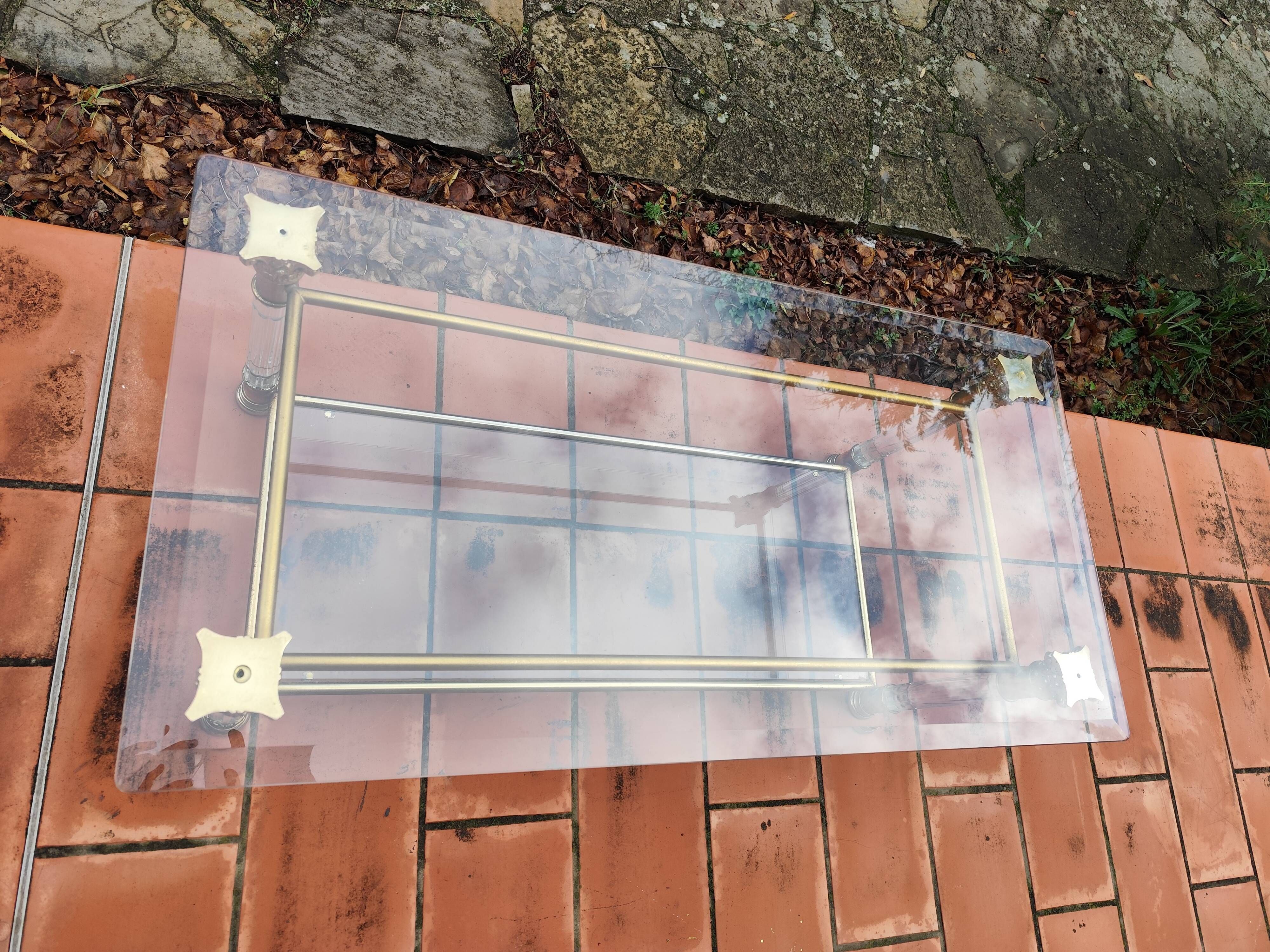 Rectangular coffee table in glass, brass and plexiglass Italy Hollywood Re