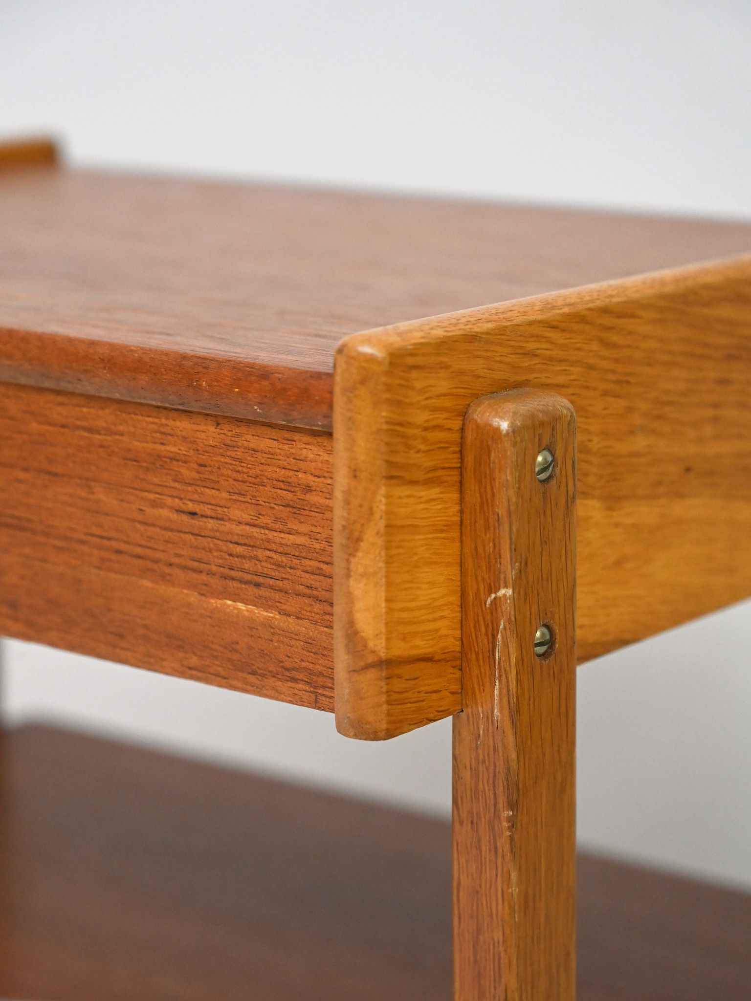 Vintage nightstands signed AB Carlstrom with drawer and magazine rack
