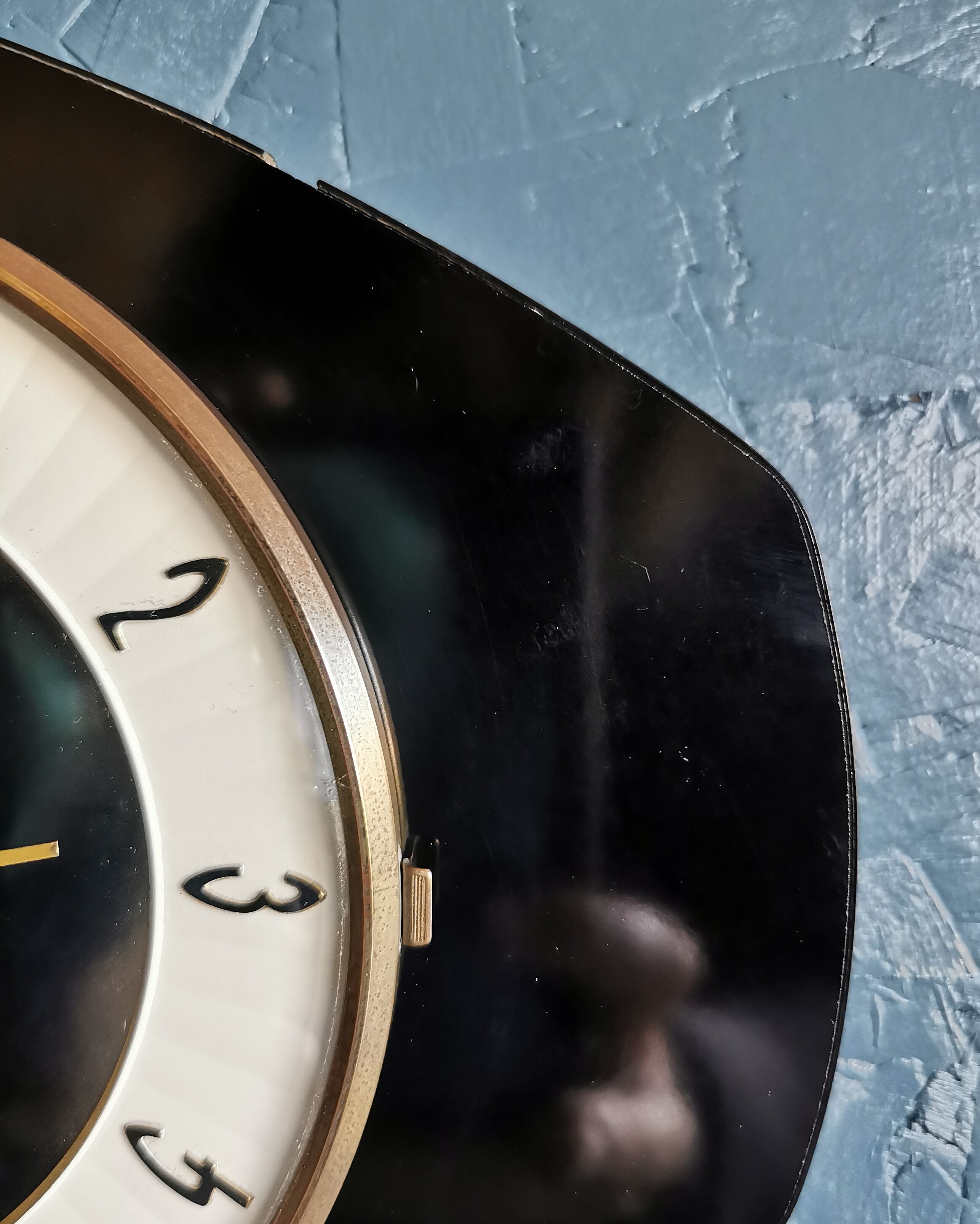 Vintage formica clock silent wall clock "Junghans golden black"