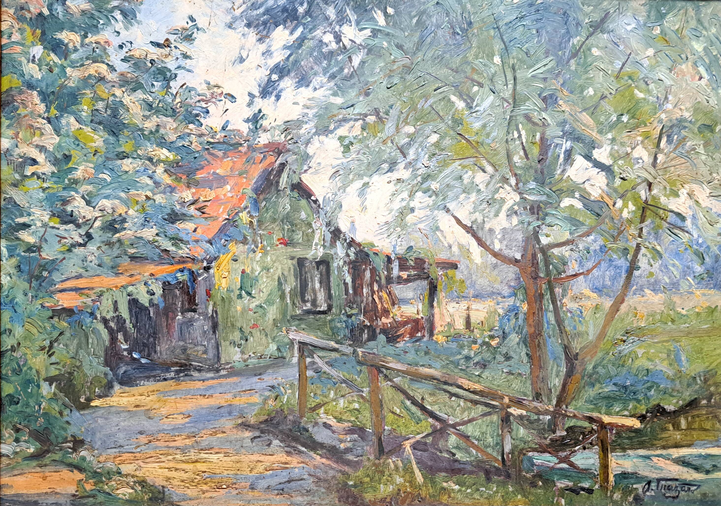 Impressionist oil painting on cardboard signed MAZARD - Barbizon school