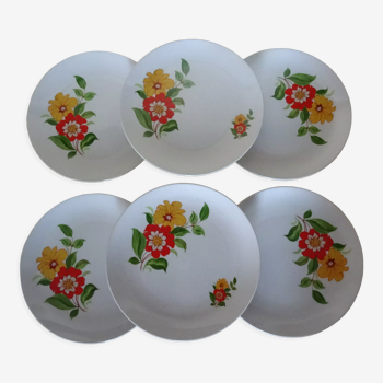 6 assiettes plates manifattura porcellane Royal cp trade mark 361112 fleurs  orange vintage