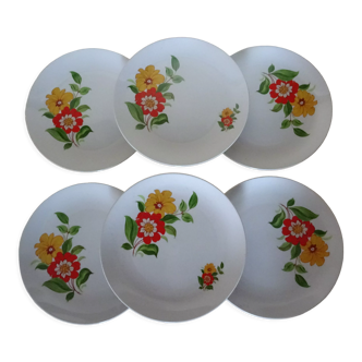 6 flat plates manifattura porcellane ROYAL CP Trade Mark 361112 vintage orange flowers