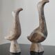 Two vintage birds in carved stone - Brutalist style / pop art